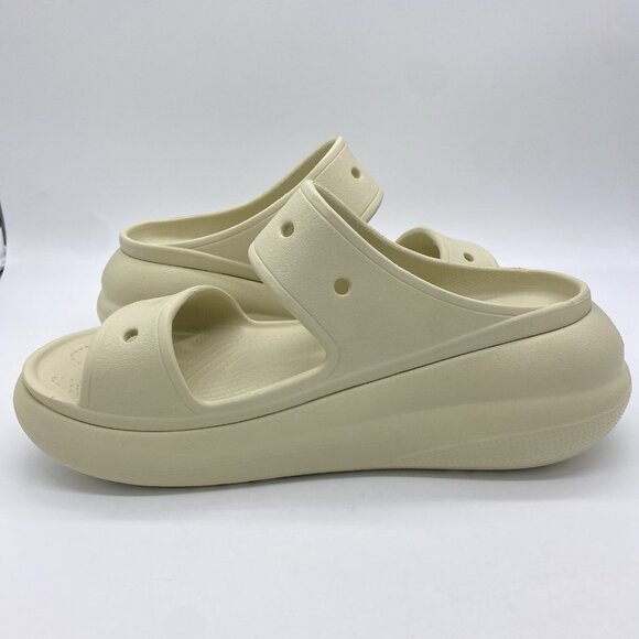 Crocs Classic Crush Sandals W12 M10 Bone Chunky Platform Wedge Two Strap Slides - Picture 7 of 12